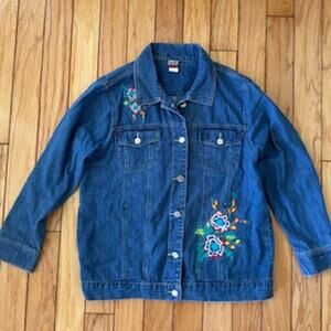 Women's Vintage Tudor Court Floral Embroidered Jean Jacket Size Medium